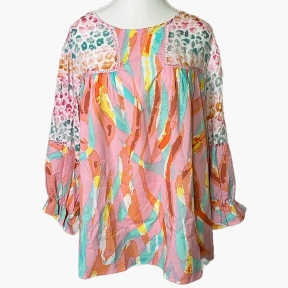Umgee Mixed Print More Magic Please Tunic Top NWT